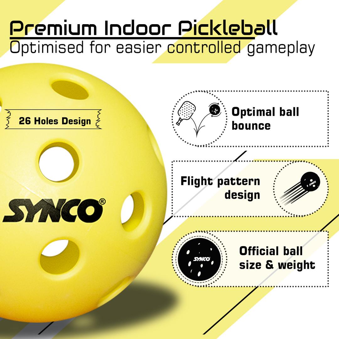 Synco Pickleball Ball S26 - Pack of 6 | Performance Indoor Pickleballs | 26-Hole Design for Beginners & Professionals