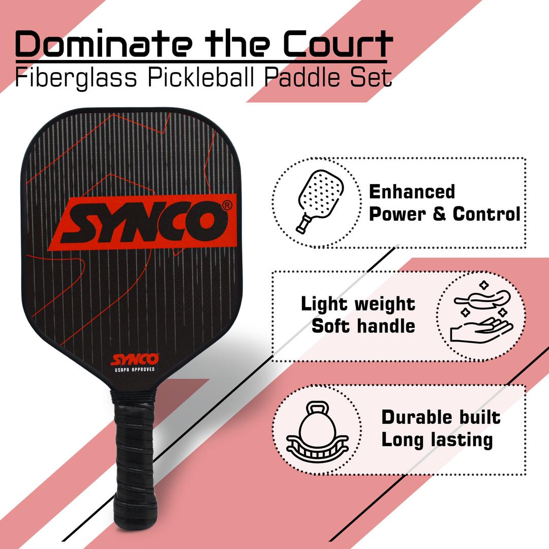 Synco Fiberglass Pickleball Paddle – Lightweight Performance Racket with Honeycomb Core & Comfort Grip